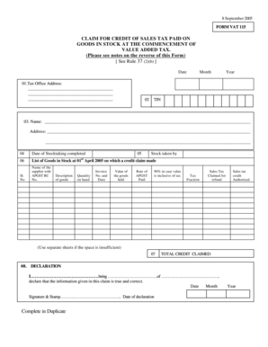 VAT 115 Form