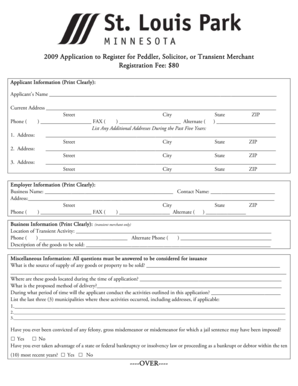 Peddler Solicitor Transient Merchant Registration Form