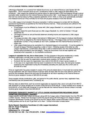 Little League Federal Group Exemption