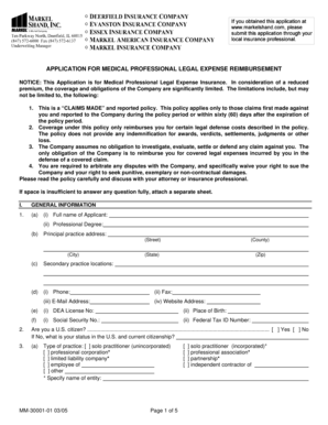 Medical Professional Legal Expense Reimbursement Application