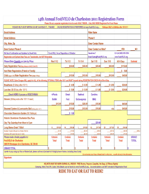 14th Annual FestiVELO de Charleston 2011 Registration Form