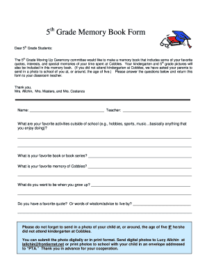 5th grade memory book pdf
