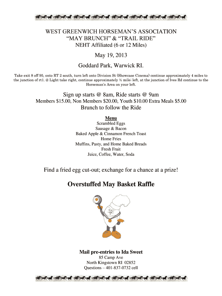 WGHA May Brunch and Trail Ride Entry Release Form Preview on Page 1