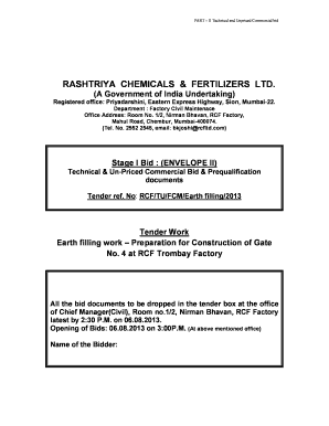 Tender Work Earth Filling Work - Rashtriya Chemicals and Fertilizers