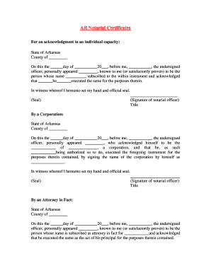 Arkansas Notarial Certificates