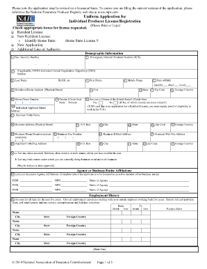 Uniform Application for Individual Producer License/Registration