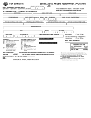 USA Swimming 2011 Seasonal Athlete Registration Application