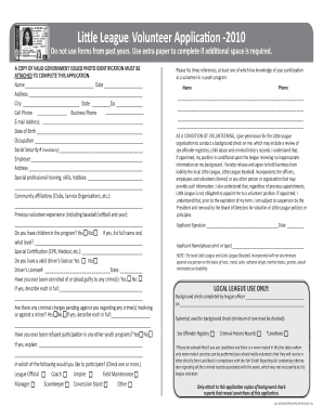 Little League Volunteer Application