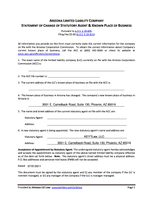 Arizona LLC Statutory Agent Change Form