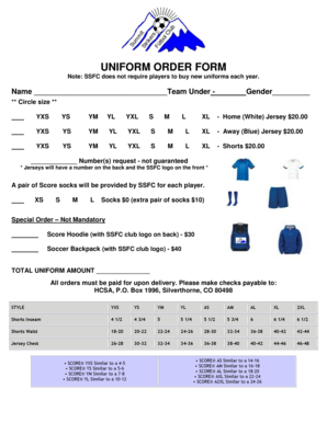 Fillable Online SSFC Uniform Order Form - Eteamz Fax Email Print ...