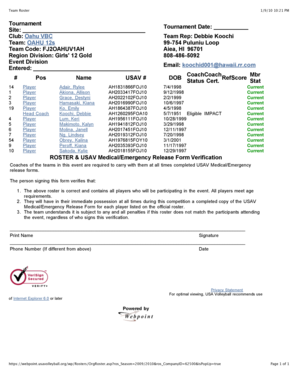USAV Team Roster Form