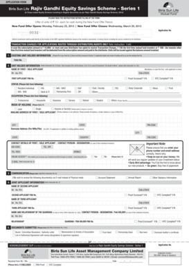 Birla Sun Life Rajiv Gandhi Equity Savings Scheme Application Form