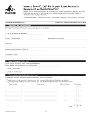 Invesco Solo 401(k) Loan Repayment Form