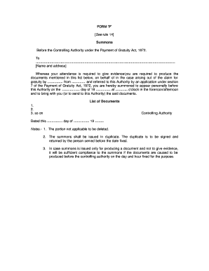 Summons for Gratuity Claim