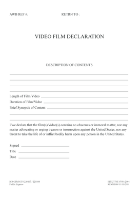 Video Film Declaration Form