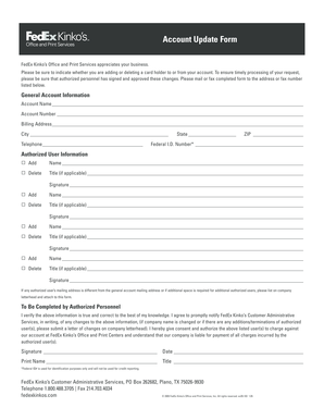 FedEx Kinko’s Account Update Form