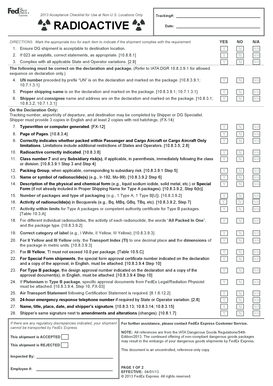 2013 Radioactive Shipment Acceptance Checklist