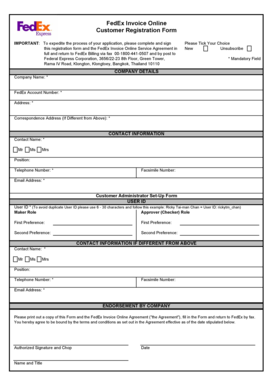 FedEx Invoice Online Customer Registration Form