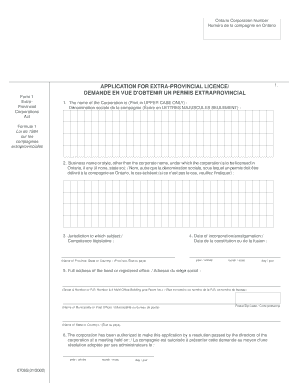 Ontario Extra-Provincial Corporation Licence Application