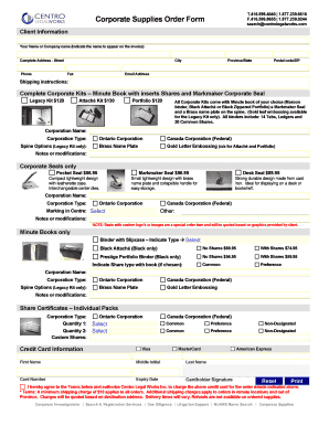 Corporate Supplies Order Form