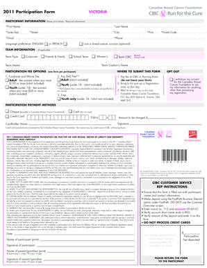 2011 Canadian Breast Cancer Foundation CIBC Run for the Cure Participation Form