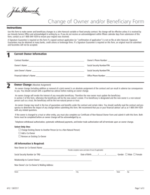 Change of Owner and/or Beneficiary Form