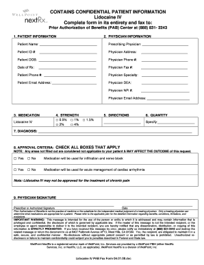 Lidocaine IV Prior Authorization Form