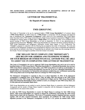 Letter of Transmittal for TMX Group Inc.