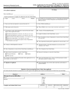 USCIS Form I-212 Application for Permission to Reapply for Admission