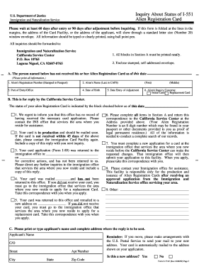 US Alien Registration Card Inquiry Form