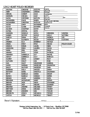 12X12 Heart Pouch Reorder Form