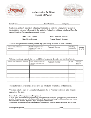 Authorization for Direct Deposit of Payroll
