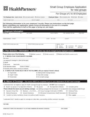 Small Group Employee Health Insurance Application