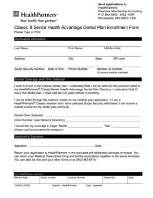 Classic & Senior Health Advantage Dental Plan Enrollment Form