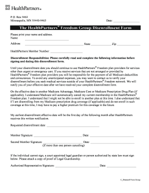 HealthPartners Freedom Disenrollment Form
