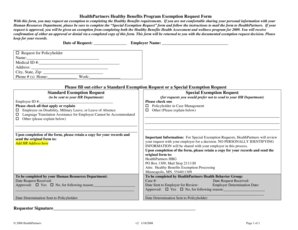 HealthPartners Healthy Benefits Program Exemption Request Form