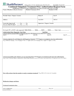 Continued Outpatient Treatment Prior Authorization Request Form