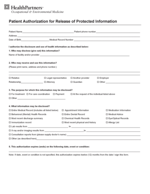 Patient Authorization for Release of Protected Information