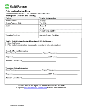 HealthPartners Transplant Authorization Form