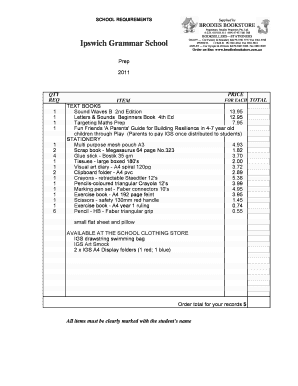 Ipswich Grammar School Requirements Form