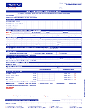 Reliance Capital Non Commercial Transaction Form