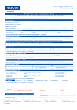 Reliance Capital Non Commercial Transaction Form