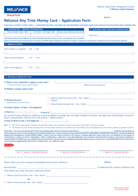 Reliance Any Time Money Card Application Form