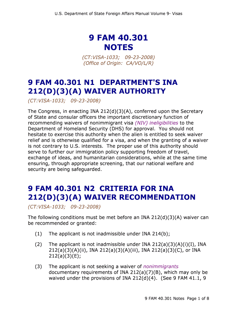 U S Department of State Foreign Affairs Manual Volume 9- Visas Preview on Page 1