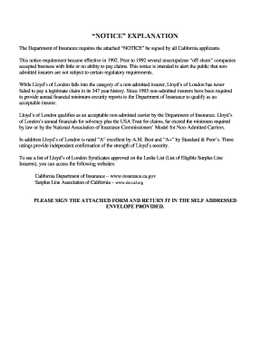 California Non-Admitted Insurer Notice