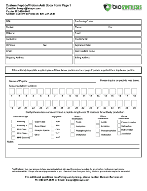Custom Peptide Protein Antibody Order Form