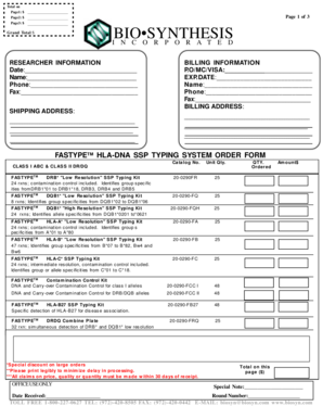 Biosynthesis HLA-DNA SSP Typing System Order Form