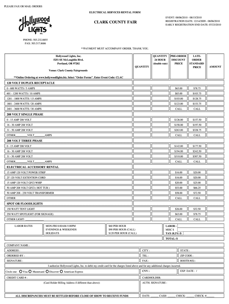Electrical Services Rental Form Preview on Page 1
