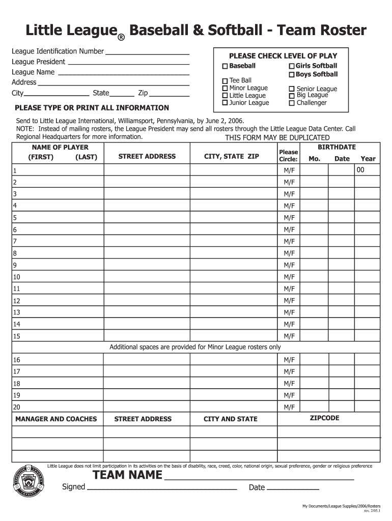 Printable Softball Roster Printable Word Searches