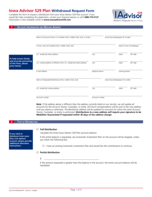 Iowa Advisor 529 Plan Withdrawal Request Form